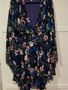 Meghan LA Navy Floral Wrap Dress with Blue & Pink Flowers